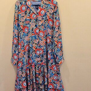 NWOT Doncaster Ruffle Hem Dress Chiffon Floral Button Front Long Sleeve Size 12P